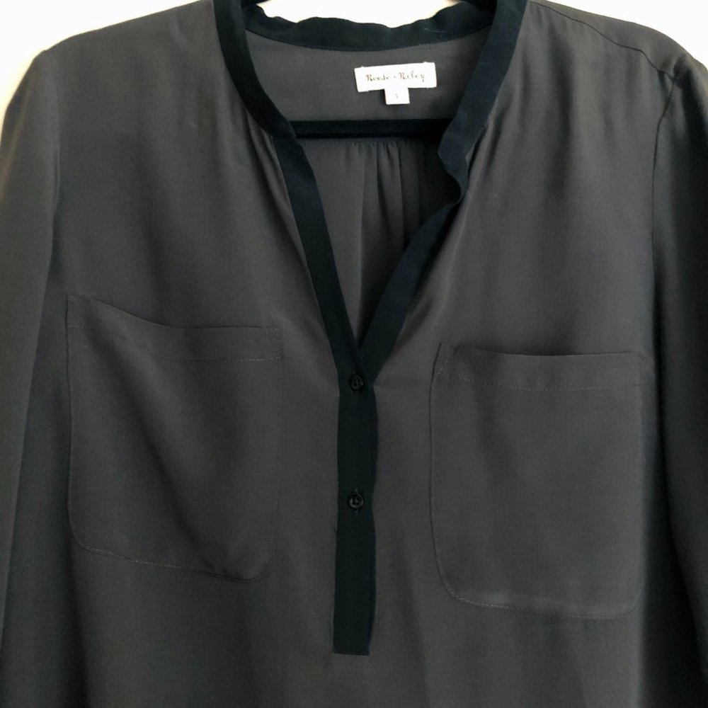 Reese + Riley 100% Silk Blouse in Charcoal | Size 1 - Picture 7 of 12